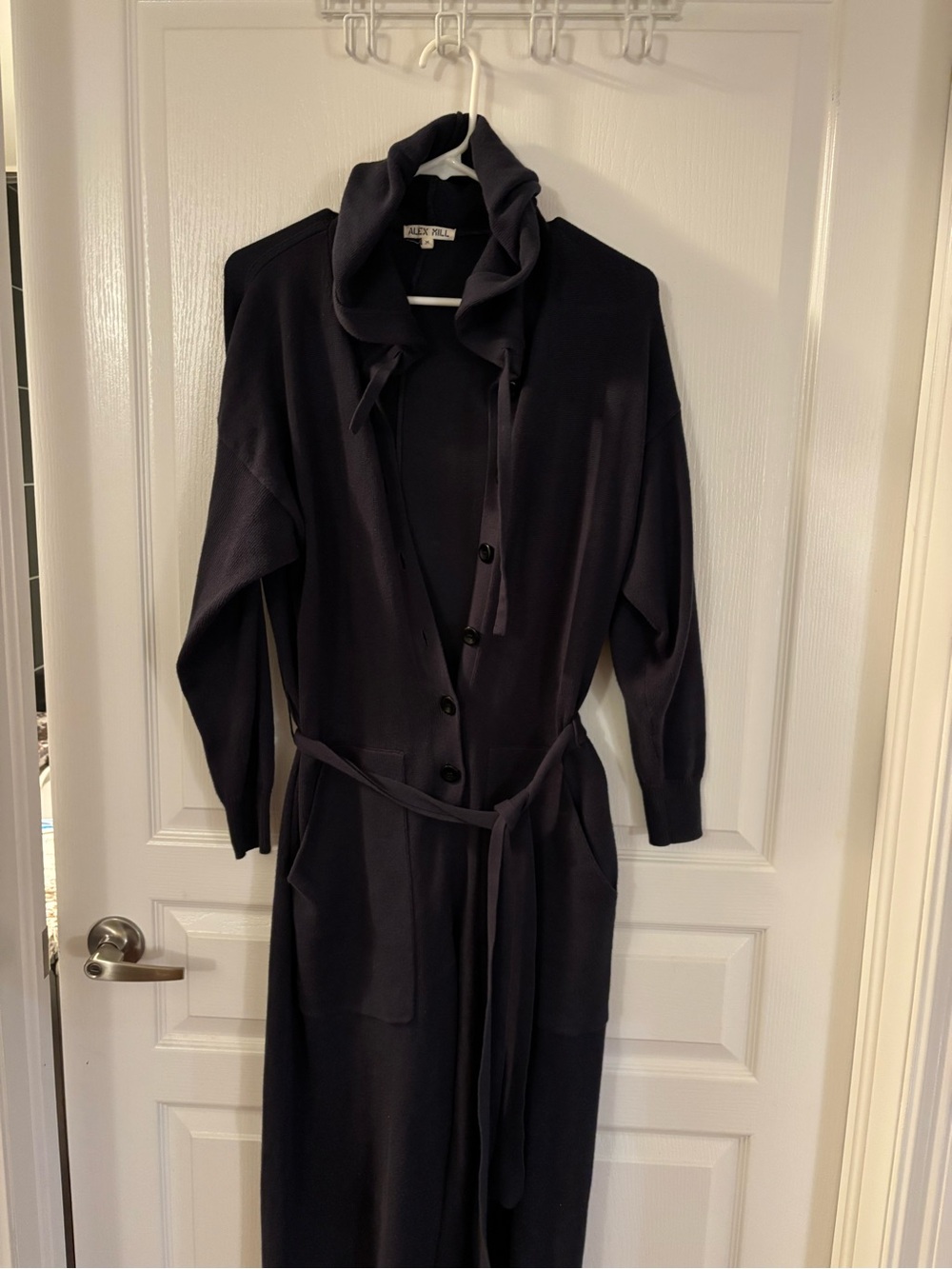 Alex Mill Navy Long Sleeve Knit cotton jumpsuit with Belt